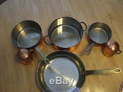 VTG. OLD DUTCH INT'L 7 PC. COPPER & STAINLESS STEEL With BRASS HANDLES SALT& PEPPER