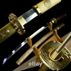 Very Sharp Japan NINJA Sword KatanaBattle Knife BRASS Sheath/Handle -Crane