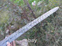 Viking Sword Knife 38 Damascus Custom Handmade With Brass Wire Wrap Handle