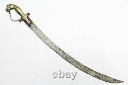 Vintage Antique Sword Old Steel Blade brass lion engraved Handle 29 Inch
