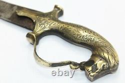 Vintage Antique Sword Old Steel Blade brass lion engraved Handle 29 Inch