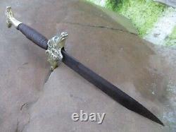 Vintage Beautiful Dagger Knife Handle In Wire & With Eagles And Bulls In Brass