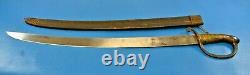 Vintage Brass Handle French Saber Short Sword with Leather Scabbard