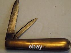 Vintage C. F. Wolfertz & Co. Allentown PA. 2 Blade Brass Handle Pocket Knife-VG
