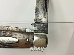 Vintage Clauss, 2-blade Jack Knife, Brownish Handle, Brass lining 1887-1919