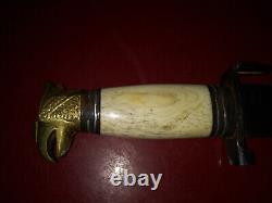 Vintage Custom Handmade Hunting Knife Fixed Blade Brass Bone Handle