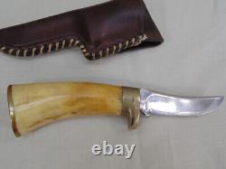 Vintage Custom Hunting Skinner Knife Bone handle Brass Guard & Pommel withSheath