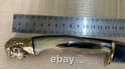 Vintage Dagger Knife Blade Fixed Klini Handle Antler Sheath Leather Rare Old 20c