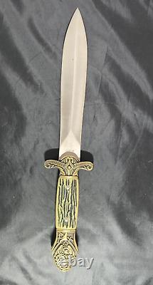 Vintage Dagger Unique and Hefty! Stag horn style inset & brass handle
