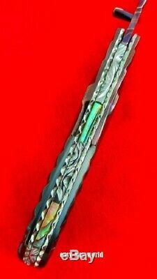 Vintage Damascus Steel Custom Folding Knife Craft Handle with Black Shell Brass