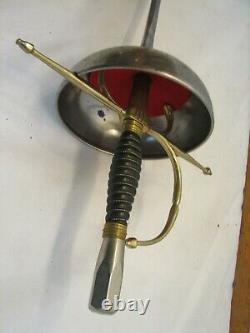 Vintage Fencing Sword Brass Handle Blade Weapon Sabre Signed Wire Handle Rapier