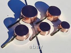 Vintage French Copper Saucepan Set of 5 Bronze Handles Inox Lining 6.6lbs Gift