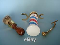 Vintage Glass & Brass BARBER POLE Shaving Stand with Brush & Blade Handle Set