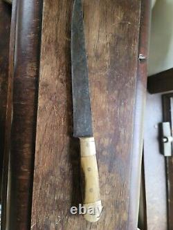 Vintage Handmade Brass And Wood Handle Carving Knife 8 1/2 Blade 13 1/2 Total
