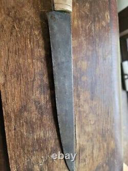 Vintage Handmade Brass And Wood Handle Carving Knife 8 1/2 Blade 13 1/2 Total