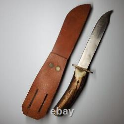 Vintage Handmade German Hunting knife brass bone handle blade scabbard sheath