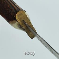 Vintage Handmade German Hunting knife brass bone handle blade scabbard sheath