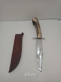 Vintage Handmade Mountain Man Bowie KNIFE, Crown Stag Handle, Brass Guard 15