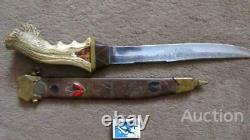 Vintage Handmade USSR Hunting Fixed Knife Stainless Steel Horn Handle Brass