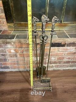 Vintage Horse Head Handles Fireplace Tool Set With Stand