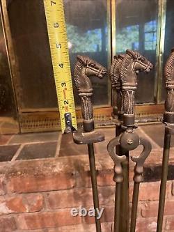 Vintage Horse Head Handles Fireplace Tool Set With Stand