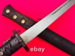 Vintage Japan Samurai Katana Sword Sign Military Blade Metal Sheath Copper Handl