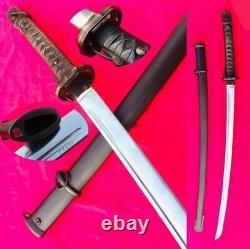 Vintage Japanese Samurai Sword Katana Carbon Steel Blade Brass Handle & Sheath