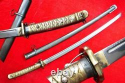 Vintage Japanese Sword Katana Samurai Signed Blade Brass Handle Free Shipping