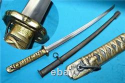 Vintage Japanese Sword Samurai Katana With Steel Sheath Hand Made Brass Handle
