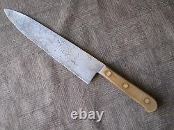Vintage LAMSON Chef's Knife 10 Full Tang Wood Handle 3 Brass Rivet Carbon Steel