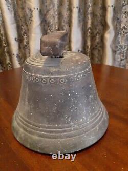 Vintage Large 5 LB+ Brass Cow Bell with Steel Collar Hanger Marked U S as Found