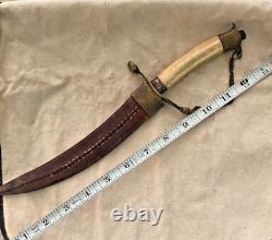 Vintage Middle Eastern Curved Dagger & Sheath Bone handle with gilt brass chain