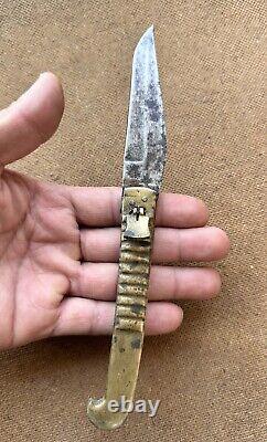Vintage Old Hand Crafted Brass Handle Iron Blade Folding Locking Safety Knife