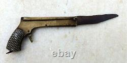 Vintage Old Rare Gun Shape Brass Handle Iron Blade Spring Knife Locking System