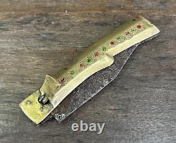 Vintage Rare Old Brass Handle Iron Blade Locking System Folding Pocket Knife
