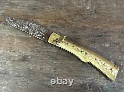 Vintage Rare Old Brass Handle Iron Blade Locking System Folding Pocket Knife