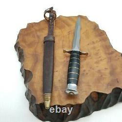 Vintage Rostfrei KRIS 5 5/8 BLADE DAGGER Leather Brass spacer handle with sheath