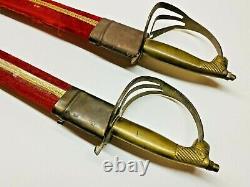 Vintage Set Of 2 Brass Handle Camel Head Swords Red Sheaths Made In India 36