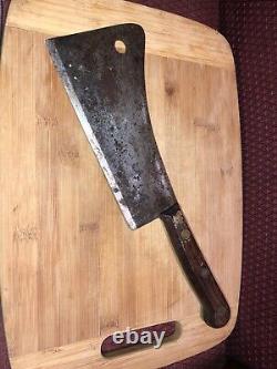 Vintage Sta Sharp Heavy Meat Cleaver Knife Brass Fittings Wood Handle