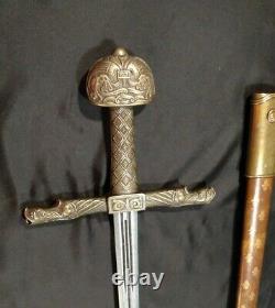 Vintage Sword With Brass Handle Fleur- de- lis Sheath 35 Long Figural Handle