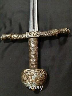 Vintage Sword With Brass Handle Fleur- de- lis Sheath 35 Long Figural Handle