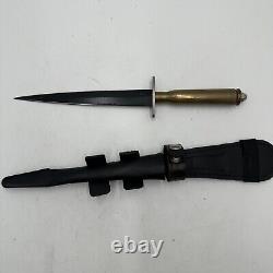 Vintage Unbranded Fixed Blade Knife Bullet Brass Handle Large With Sheath