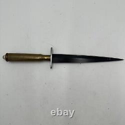 Vintage Unbranded Fixed Blade Knife Bullet Brass Handle Large With Sheath