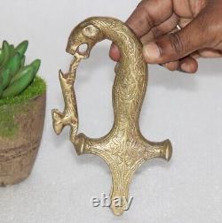 Vintage Unique Lion & Deer Floral Work Sword Hilt Handle Brass Decorative 14446