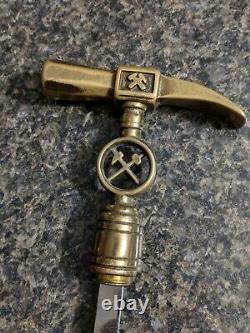 Vintage Walking Stick/Cane withHidden Sword Coal Mining Hammer/Chisel Brass Handle