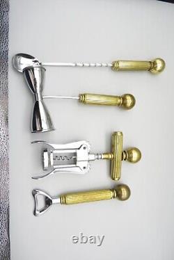 Vtg. MC Maxwell Phillips Heavy Brass and Stainless Steel Bar Cocktail Tool Set