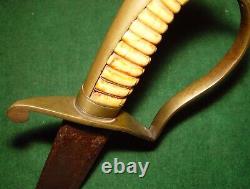 War of 1812 Unmarked Wire Wrapped Bone & Brass Handle 31 Hanger Sword