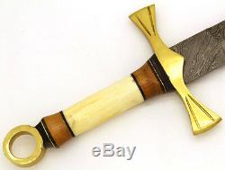 Wild Turkey Handmade Damascus Collection Bone & Brass Handle Full Tang Sword