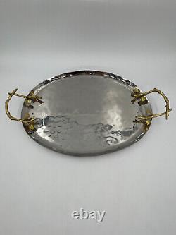 Zodax Hammered Stainless Steel Serving Tray With Olive Branch Brass Handles