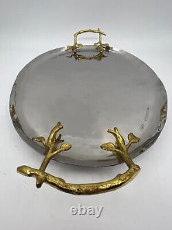 Zodax Hammered Stainless Steel Serving Tray With Olive Branch Brass Handles